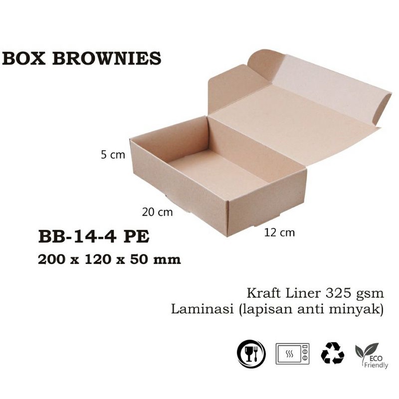 

( isi 5pcs ) BOX KARDUS KOTAK KUE BROWNIES ROTI NUGGET 20x12x5 cm KRAFT