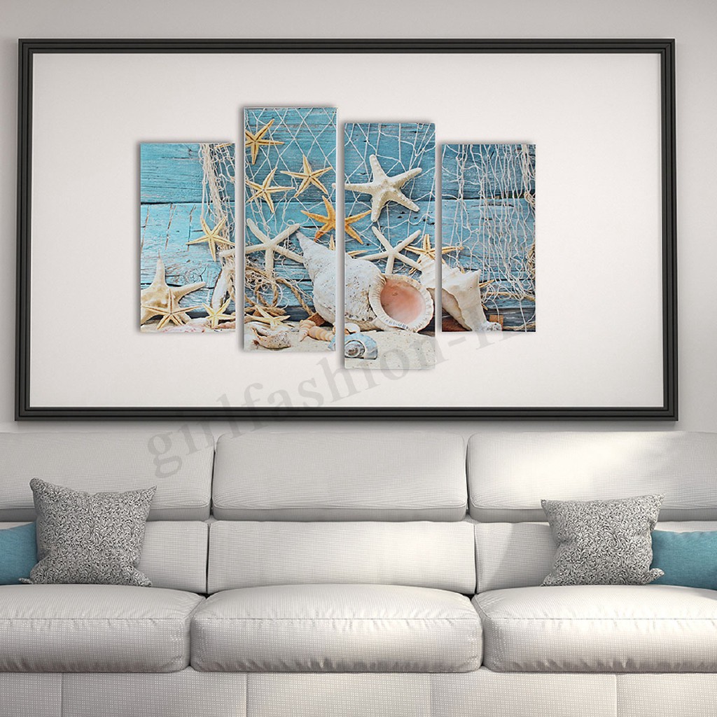 Cod Lukisan Kanvas Desain Pantai Fishnet Starfish