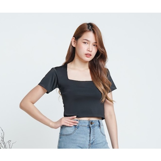 MODAVIE - JADE CROPTOP Baju Atasan Wanita Square Crop Top Korea Top Kotak