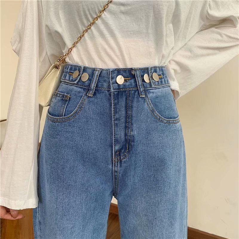 celana jeans wanita Highwaist Kulot Jeans Pinggang yang dapat disesuaikan