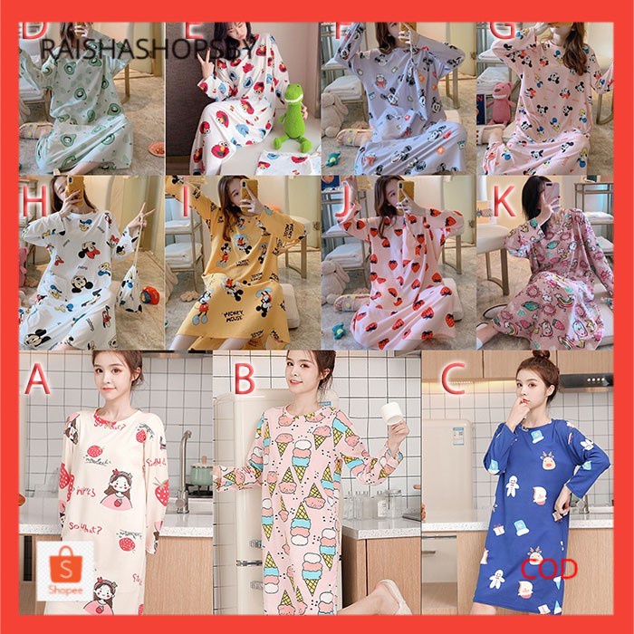 Daster Kaos Lengan Panjang Wanita Sexy Sleepwear