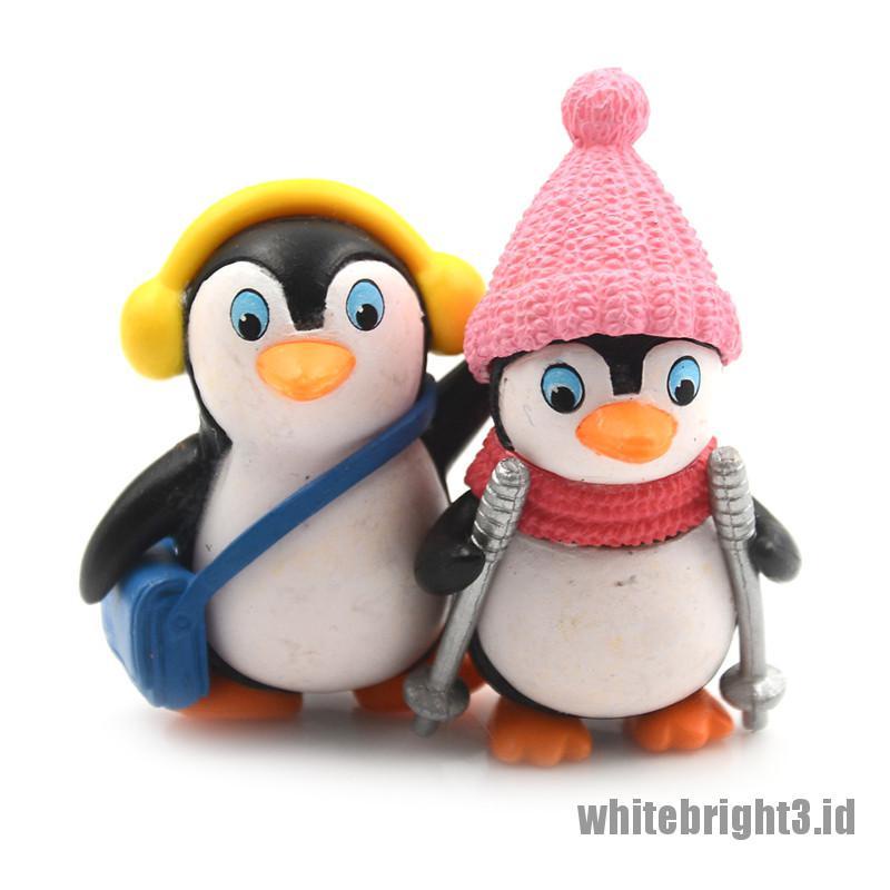 (white3) 4pcs Miniatur Penguin Musim Dingin Untuk Dekorasi Rumah Boneka