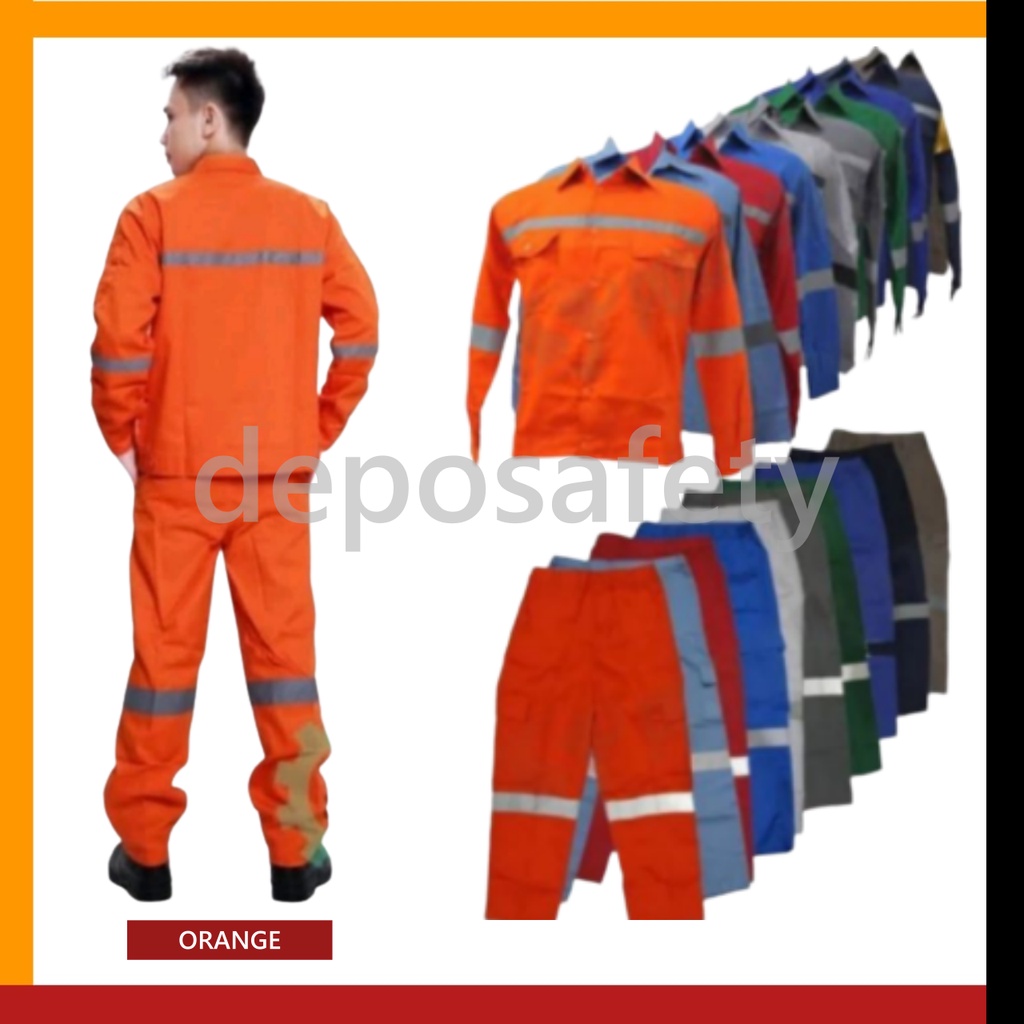 Wearpack Setelan Safety Baju Celana Proyek - Baju Kerja Safety - Setelan Baju Celana Safety Orange