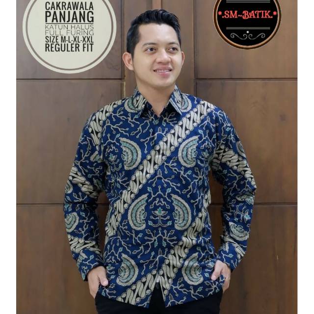 Kemeja Batik Pria Cakrawala Biru Lengan Panjang Bahan Katun Halus Lapis Furing