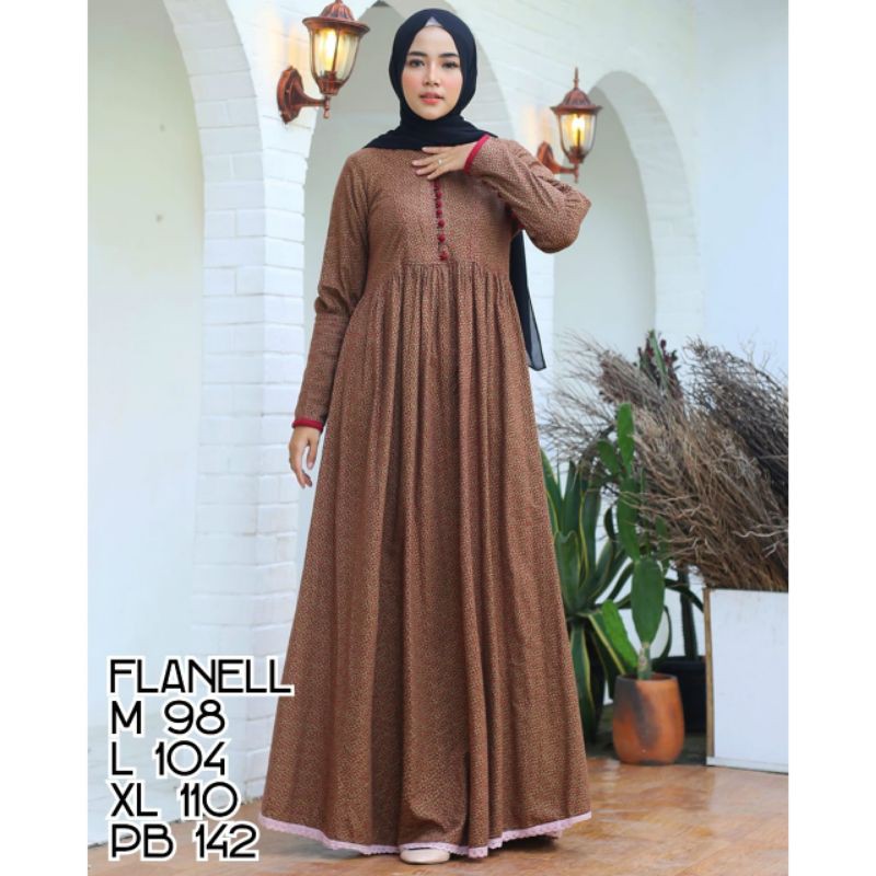 gamis linen dan fanel wanita