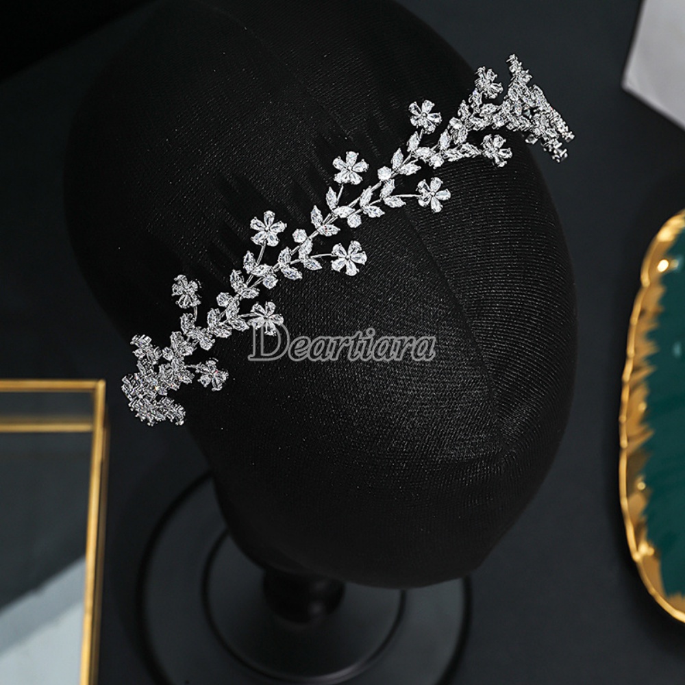 Mahkota Tiara Hias Zircon Inlaid Untuk Aksesoris Rambut Pengantin Wanita