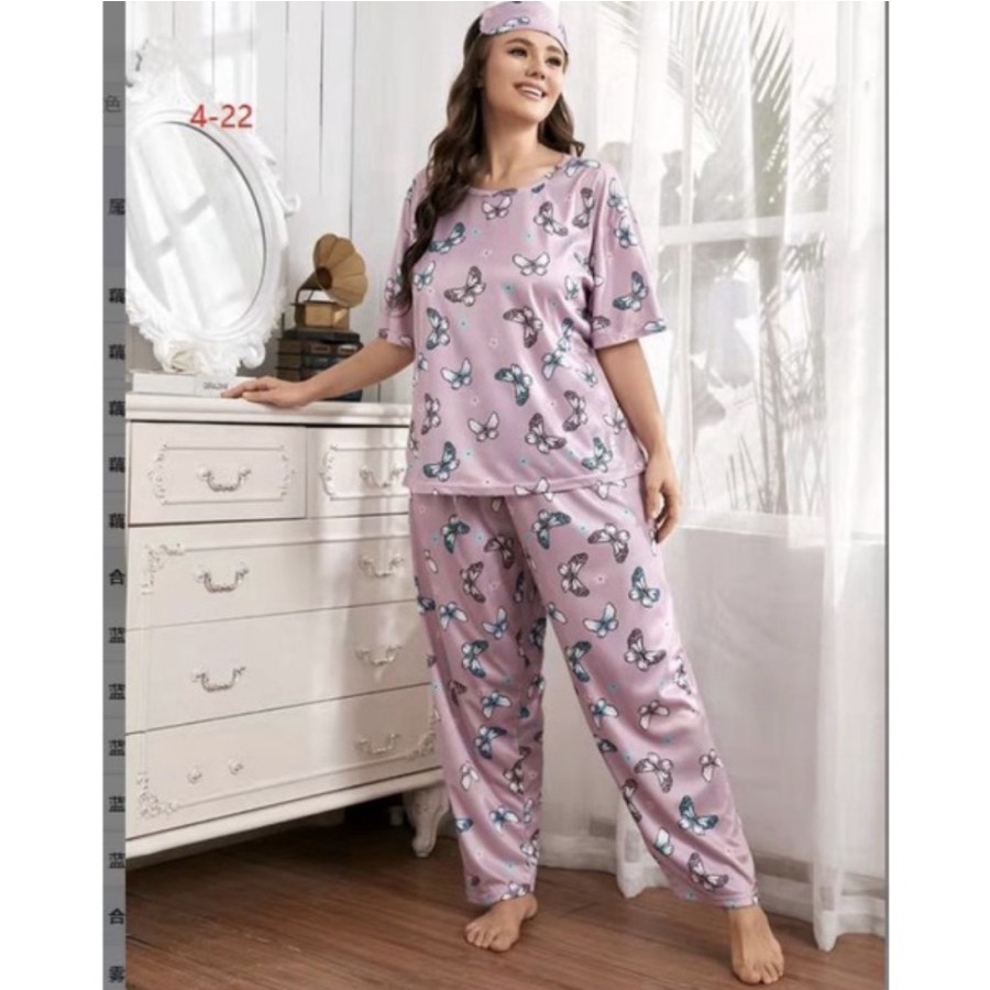 BAJU TIDUR WANITA JUMBO SPANDEX IMPORT SET CELANA PANJANG BIG SIZE NEW