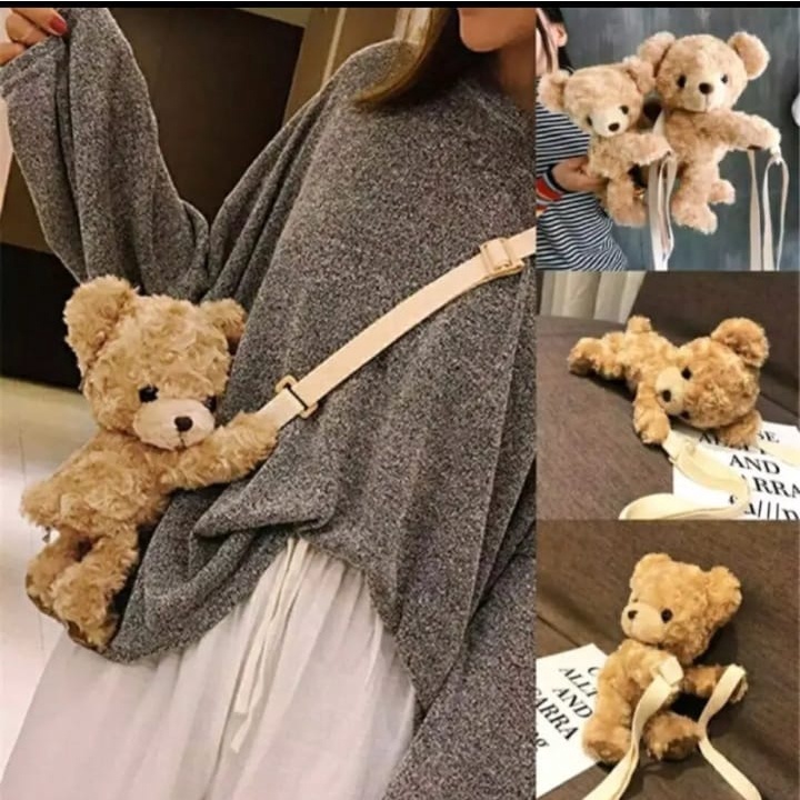 &quot;aurabagss&quot; - Tas Wanita Tas Selempang Beruang Merangkul Tas Boneka Tas Bulu Tas Selempang Beruang Min Tas Beruang Bulu