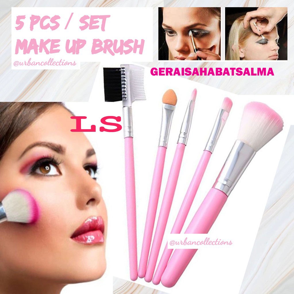 (BKMU) Termurah 5pcs/set Kuas Make Up Brush Kuas Makeup kecil Eyebrow Brush Blush on Brush Eyeshadow Brush Sponge