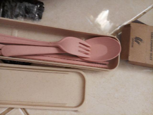 Sendok Garpu Sumpit Portabel Set Travel Cantik Bahan Jerami Gandum (ada Kotak Kerdusnya)