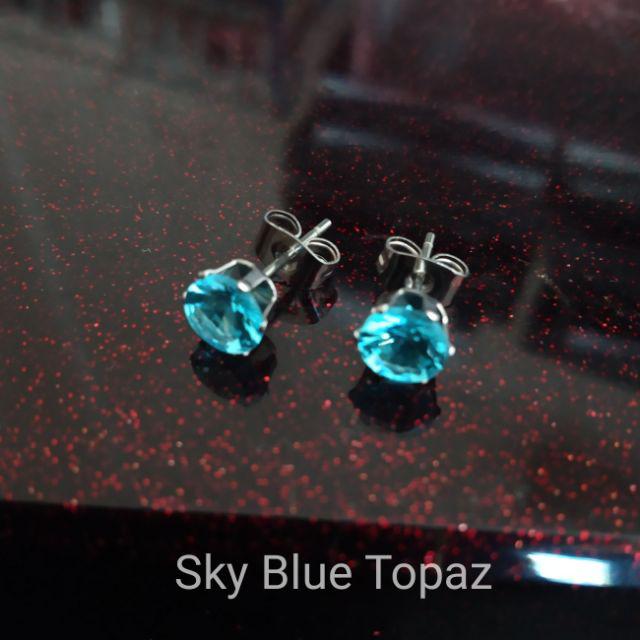 Anting Wanita-Pria Mata Satu TOPAZ Color.-Sky Blue Topaz