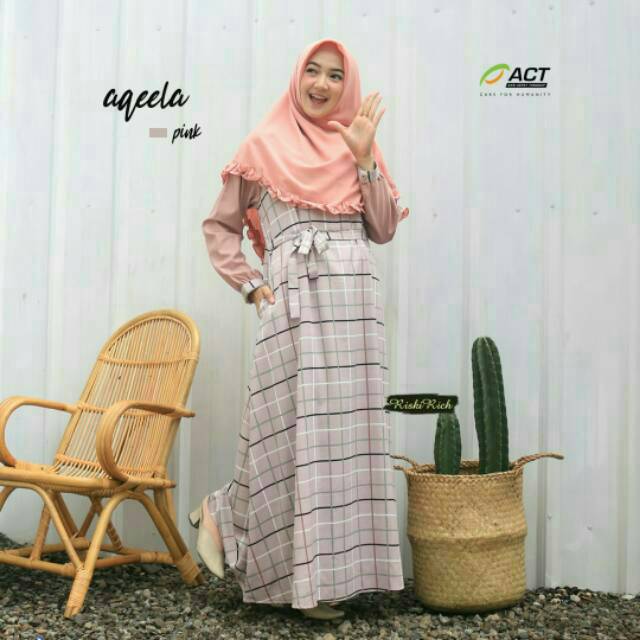 GAMIS AQEELA ORIGINAL kotak-kotak dress casual sehari-hari  - by riskirich