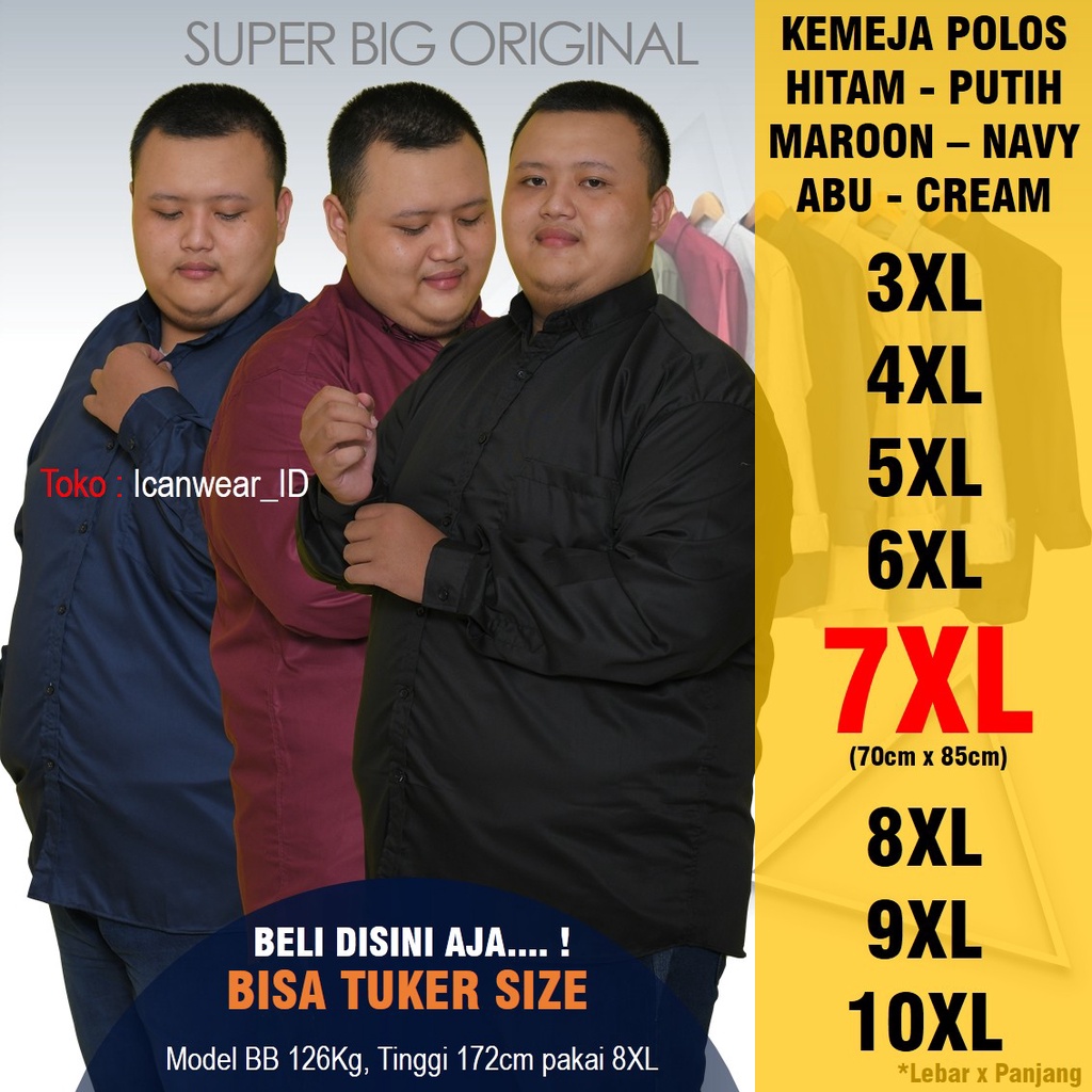 ICW Kemeja Polos Lengan Panjang 7XL 7L LD 140cm Pria Gemuk Motif Casual Bahan Adem Jumbo Termurah