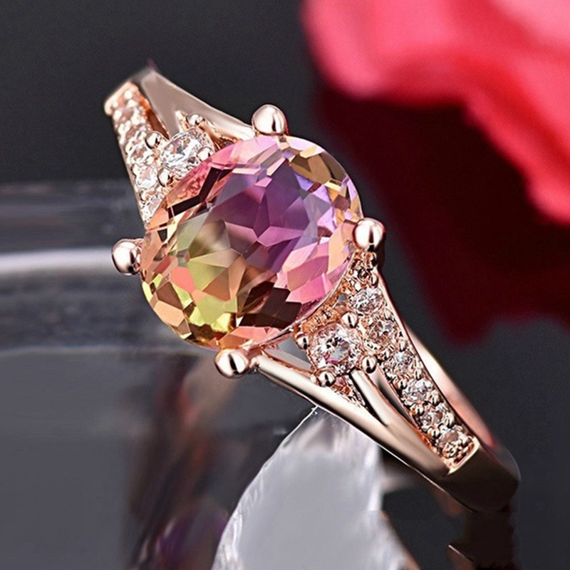 Cincin Rose Gold 18K Aksen Batu Alami untuk Wnaita