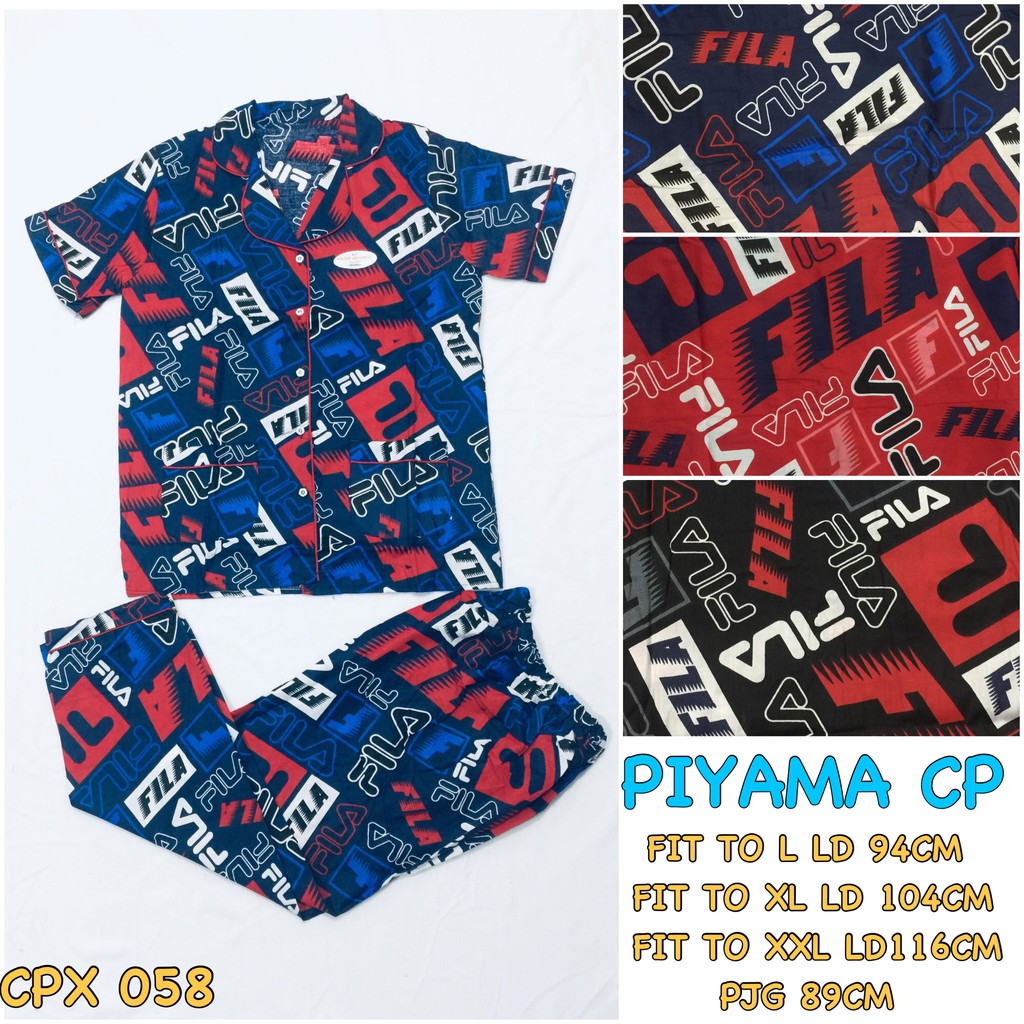 Piyama dewasa CP XL celana panjang baju pendek, katun jepang, fit to xl, motif F1LA 050/057/058/059