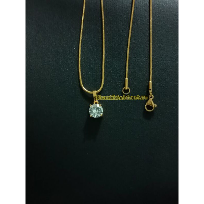 Kalung Titanium Gold Wanita Kalung Titanium Wanita Anti Karat Fashion Korea Permata Zircon K129 Anti Karat selamanya Kalung Wanita Gold