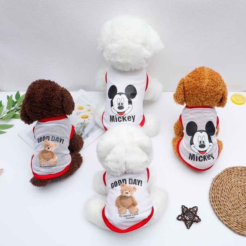 Rompi Anjing Motif Kartun Mickey Mouse Beruang Bahan Mesh Breathable Untuk Musim Panas