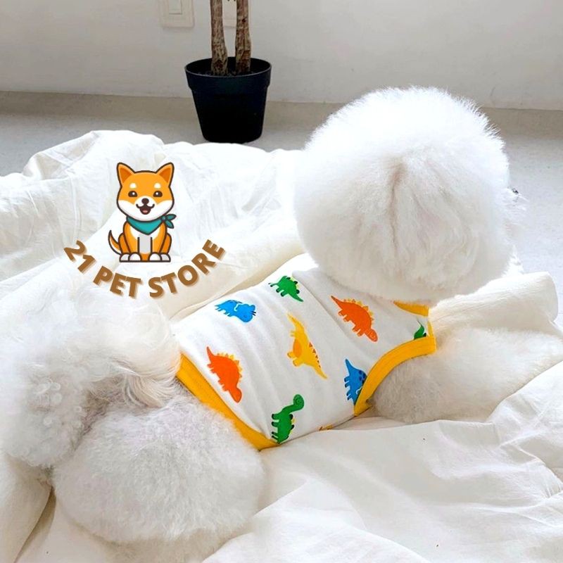 Baju Tank Top Anjing Kucing Kuning Motif Dino Dog Cat Pet Dino Tank Top Clothes - 21PETSTORE