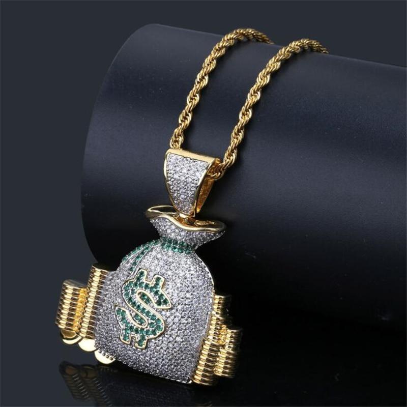 Creative Fashion Coins Pendant Stack Zircon Purse Pendant Necklace Hip Hop Men's Rock Party Jewelry