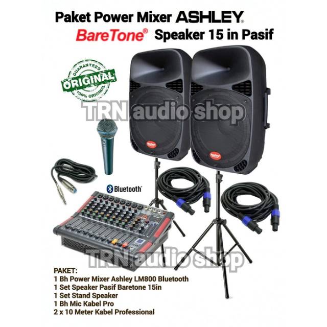 PAKET SOUND SYSTEM ASHLEY POWER MIXER LM & BARETONE 15IN SPEAKER PASIF