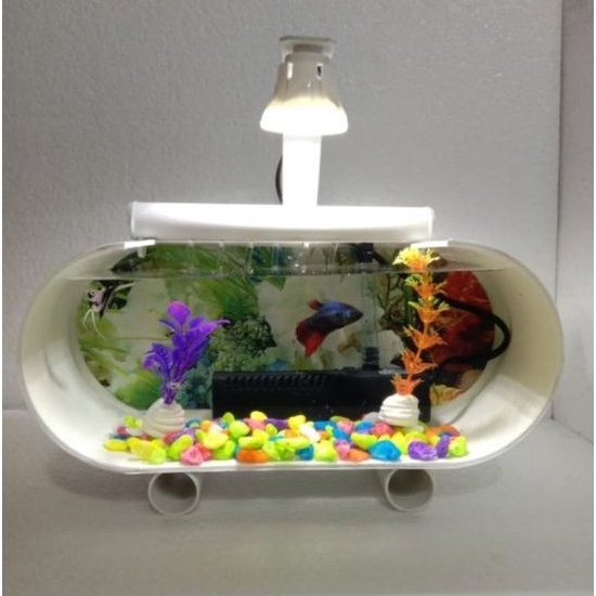 AQUARIUM MINI AKRILIK PVC IKAN HIAS/IKAN CUPANG FULLSET LAMPU LED POMPA FILTER AIR MANCUR