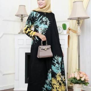  GAMIS  KAOS  BLACK TIEDYE 2 BUSUI  MUSLIMAH LENGAN PANJANG 