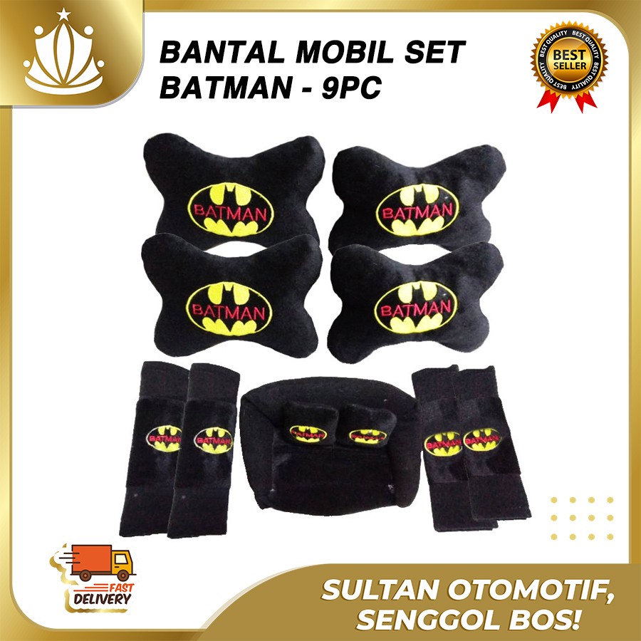 Bantal Jok Mobil Batman Set 9 PC / Bantal Leher Mobil Batman 9 PC PROMO MURAH