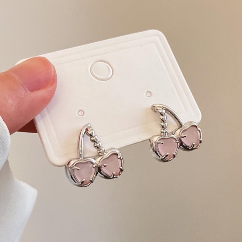 Anting Tusuk Motif Buah Ceri Pink Simple Untuk Wanita