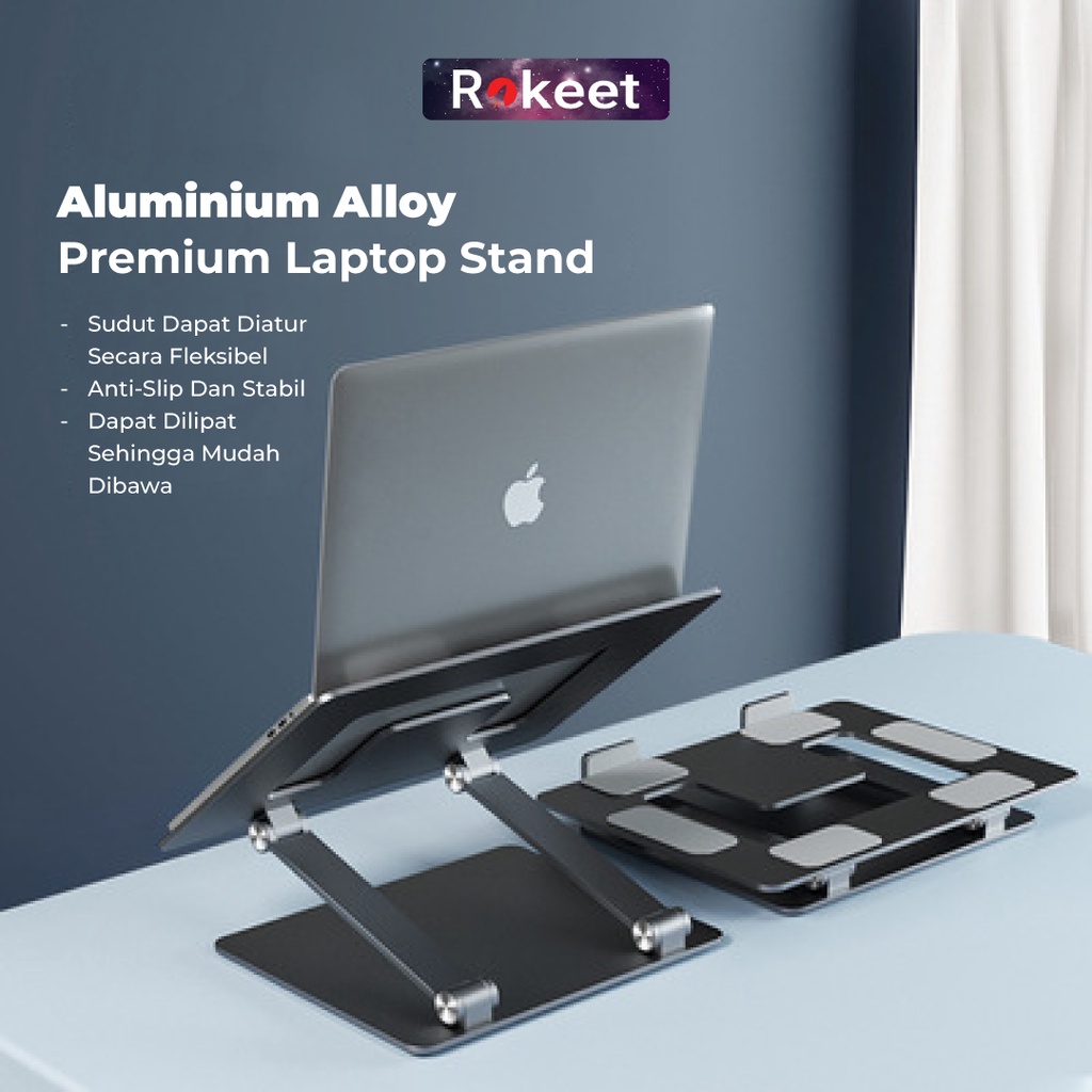 Rokeet Laptop Stand Holder Alumunium Foldable Cooling Stand For Laptop Macbook Pro Tablet iPad