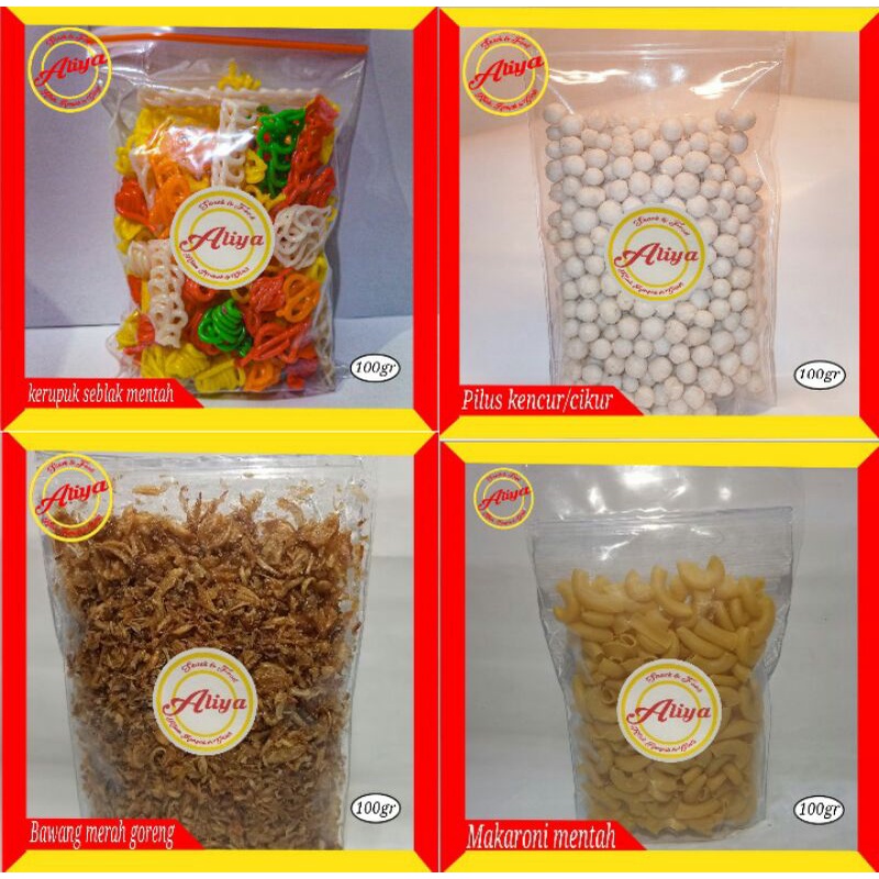 

Kerupuk MIX WARNA /Makaroni BANTET / Pilus kencur KARAMY /Bawang GORENG ISTIMEWA (100gr ).