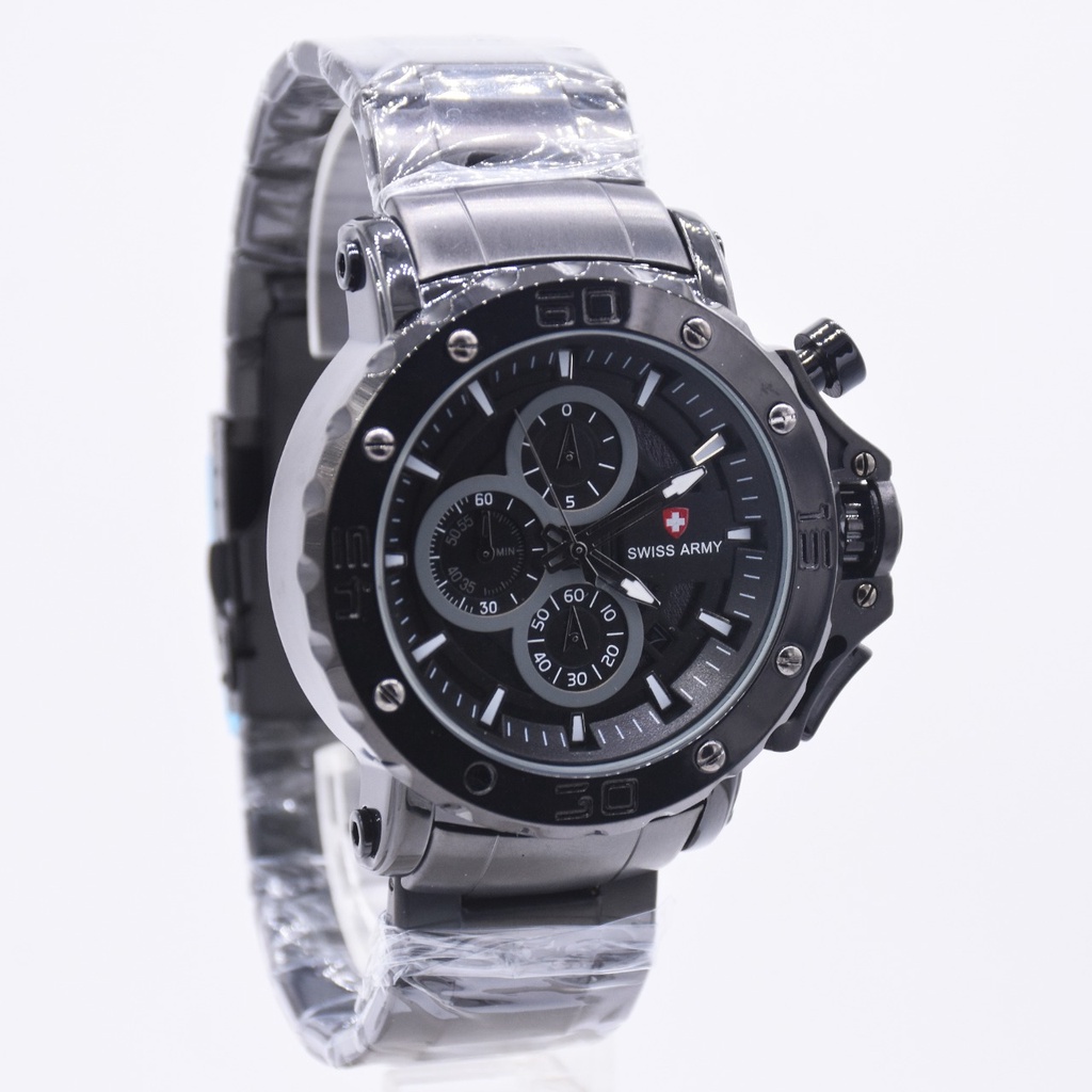 BISA COD Jam Tangan Pria Sw1ss 4rmy SA9218M Chrono dan Tanggal Aktif Stainless Free Box & Baterai