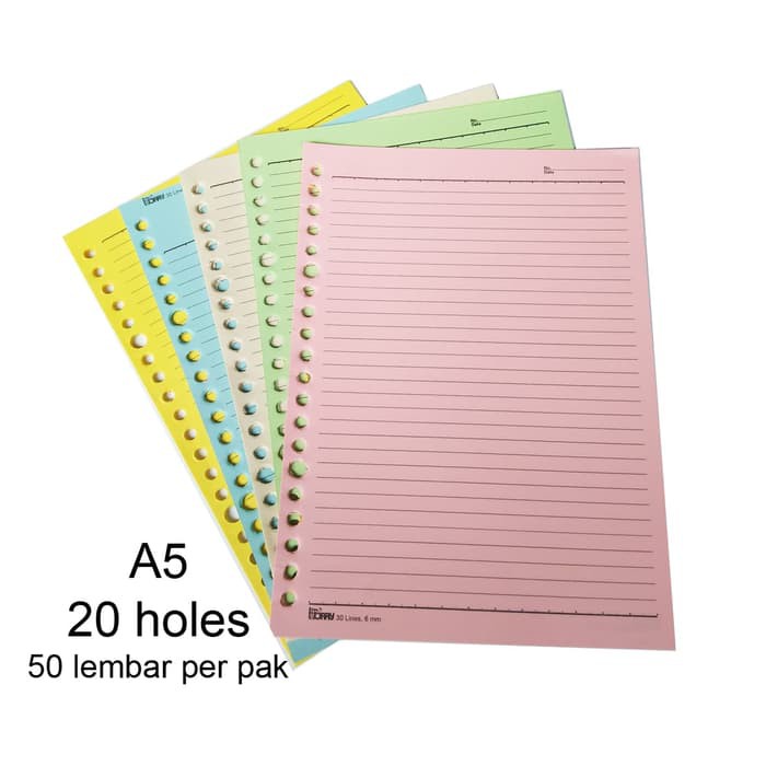 

Kertas File - Kertas Note - Isi Kertas Binder Kertas File / Loose Leaf A5 Warna Isi 50 Lembar Produk