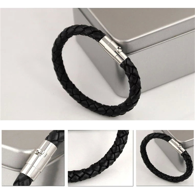 Gelang Magnetik Bahan Kulit Warna Hitam Untuk Pria Dan Wanita