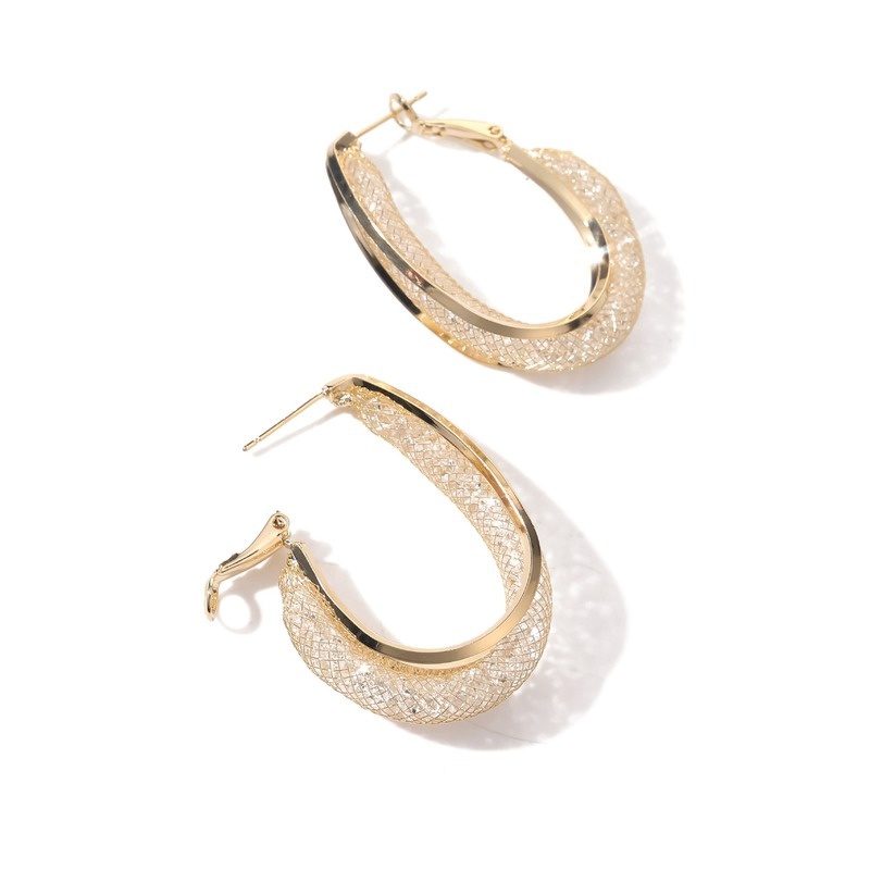 Anting 925 Silver Gold 14K Model Hollow Aksen Berlian Gaya Perancis Untuk Wanita