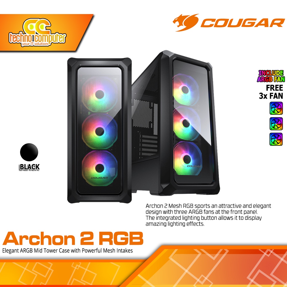 CASING COUGAR ARCHON 2 RGB - ATX CASE With Tempered Glass (Free 3x ARGB Fan) - BLACK