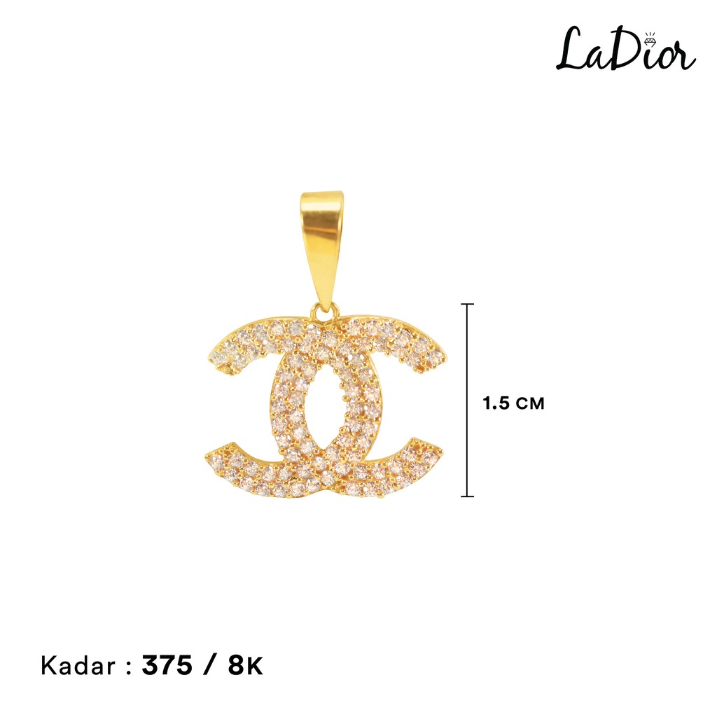 LADIOR - Liontin Emas Asli kadar 375 Model Chanel Medium 2 Batu Permata - 011 - 8K - Yellow Gold