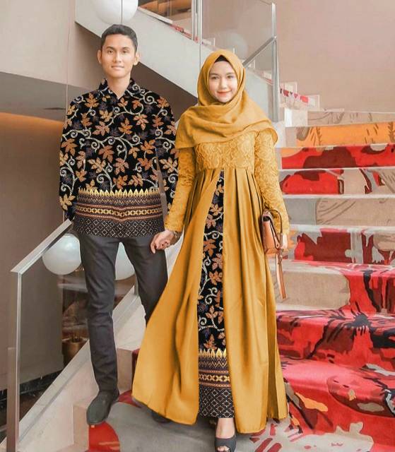 Gamis Batik Couple Muslimah New Modern Busana Batik Balotelli Polos Mix Katun Prada Faridah Batik XL