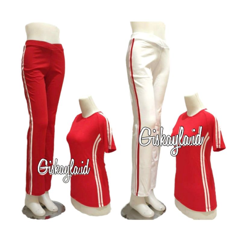 Setelan celana senam panjang baju senam pendek celana senam panjang TEMA MERAH PUTIH