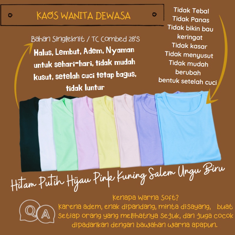 KAOS WANITA DEWASA POLOS S.M.L.XL.XXL.XXXL JUMBO