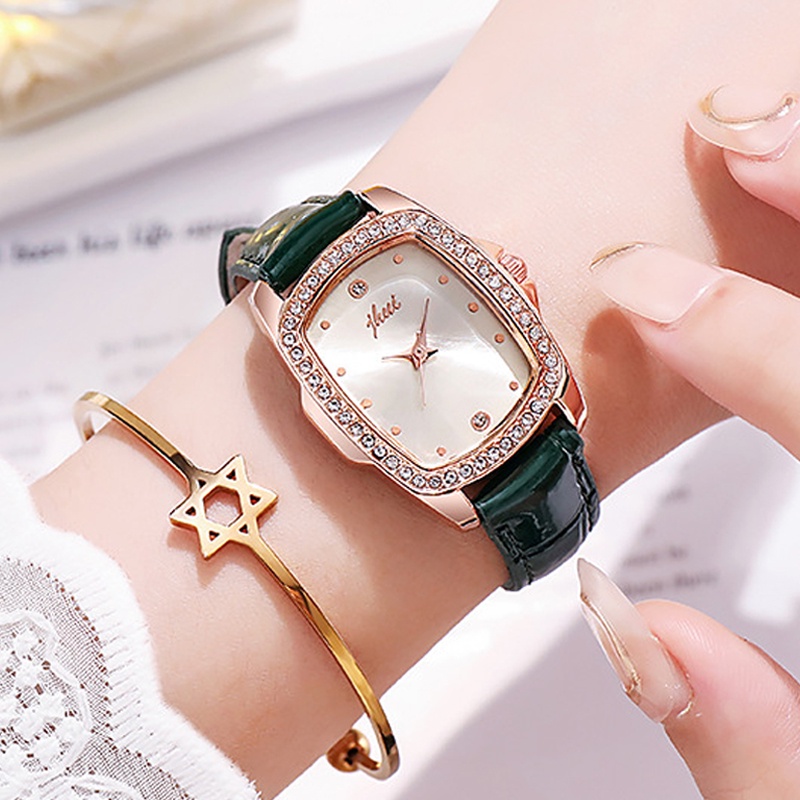 SANGCAKRA COD - Jam Tangan Wanita Korean Style Simple Casual Import Diamond Mewah Elegan Jam Tangan Jhui Analog Wanita Strap PU Leather Dial Kotak Gaya Casual Import - JW44