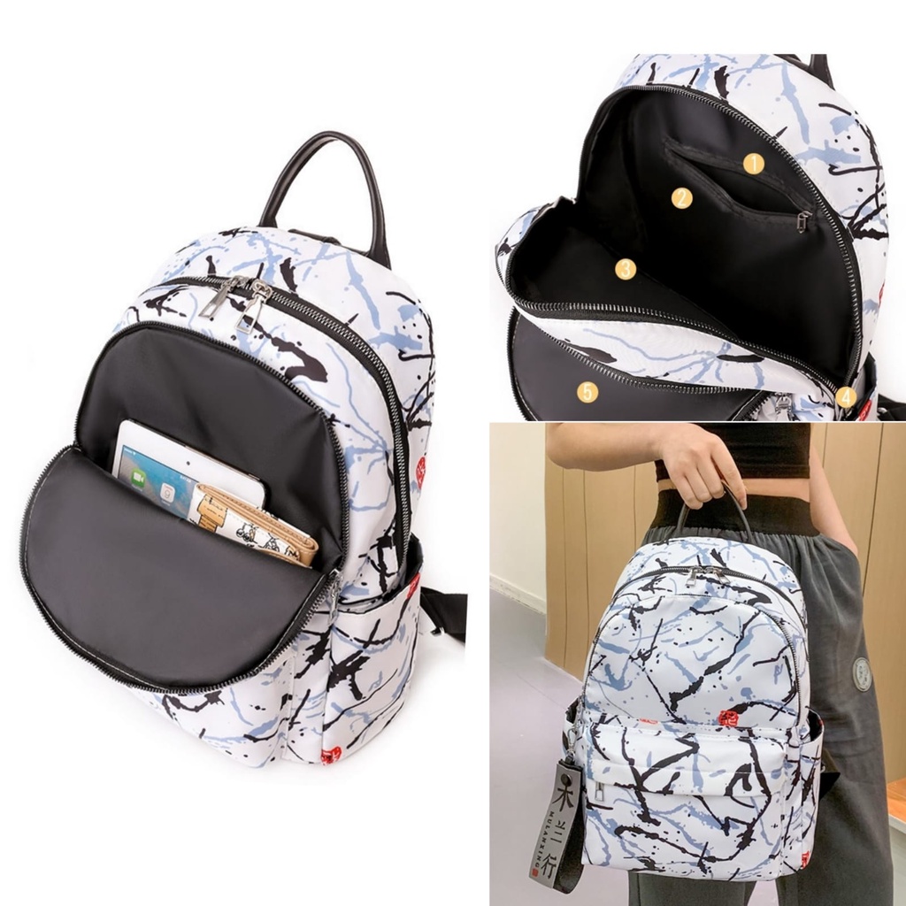 TAS RANSEL WANITA IMPORT ANTI AIR PUTIH GENDONG PUNGGUNG TA618W1 KANDAI MOTIF MARBLE BESAR BACKPACK CEWEK KOREA SEKOLAH KULIAH KERJA FASHION PREMIUM REMAJA KEKINIAN BATAM BRANDED