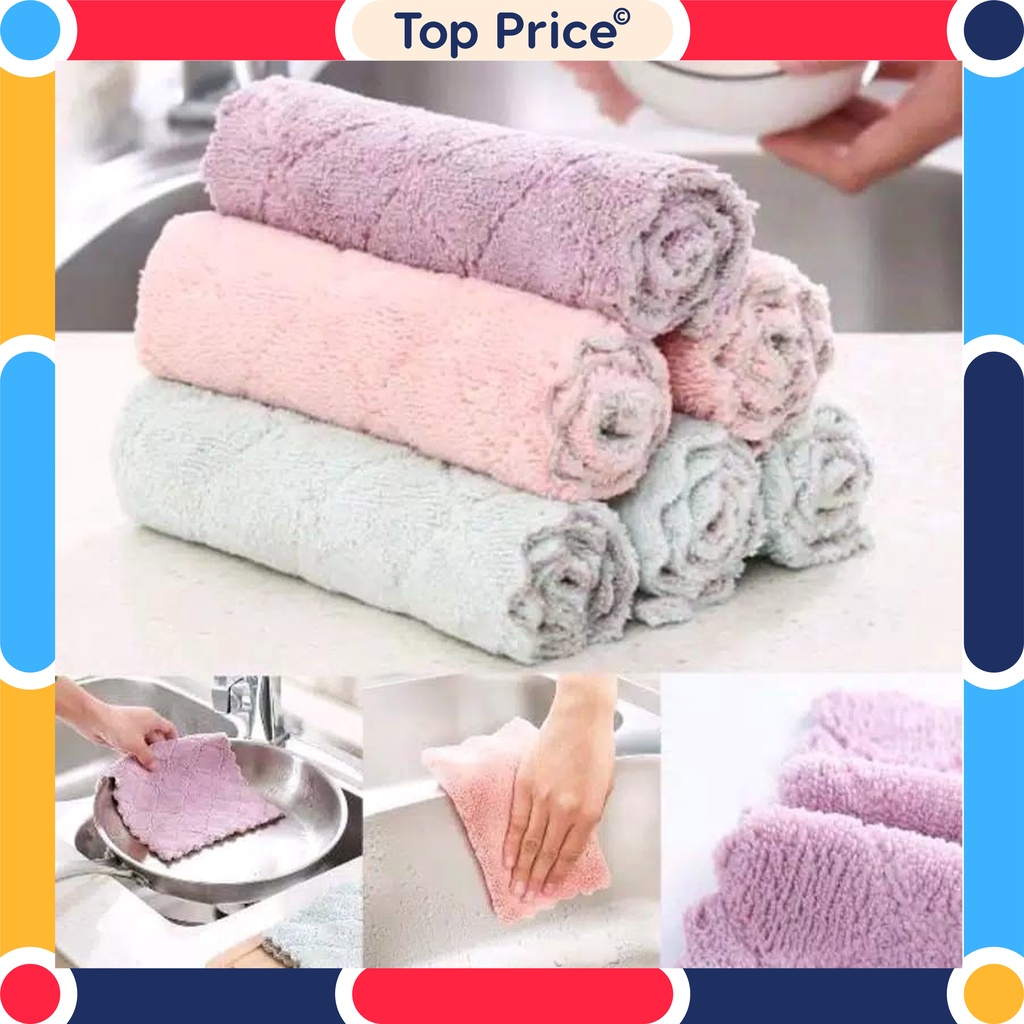 TOPPRICE Kain Lap Dapur Anti Minyak Cuci Piring Microfiber Coral Fleece U152