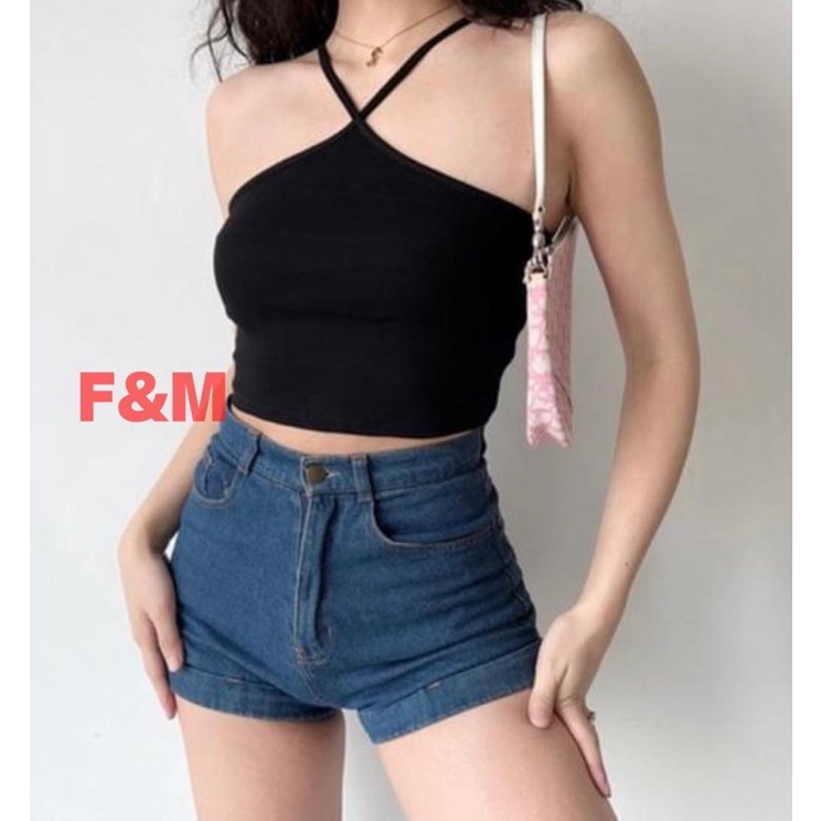 TANKTOP CROP HALTER CROSS KNIT FASHION KOREA MODEL SILANG SEXY (KET-202) KNIT SPANDEK TANKTOP WANITA