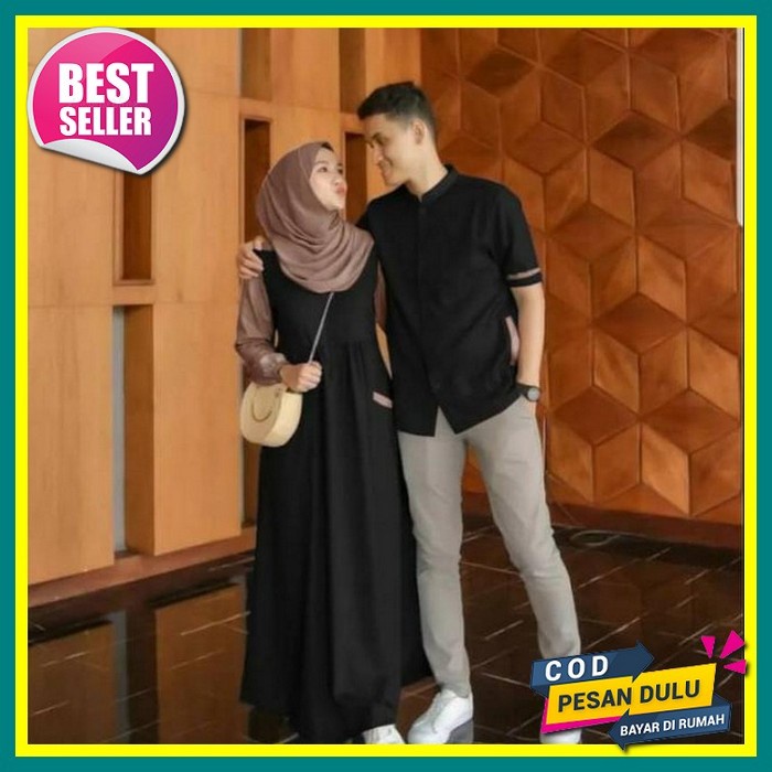 Baju Gamis Couple Pasangan Kondangan Busui Polos Wanita Syari Model Arab Pria Wanita Bunda Mama Papa
