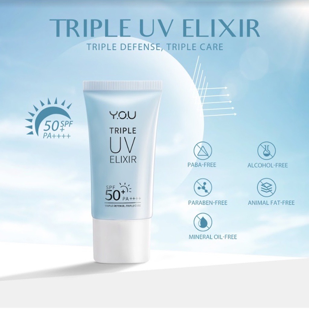 YOU Sunscreen Triple UV Elixir SPF 50+ PA++++ [UVA UVB Blue Light Protection] Acnes Sunscreen