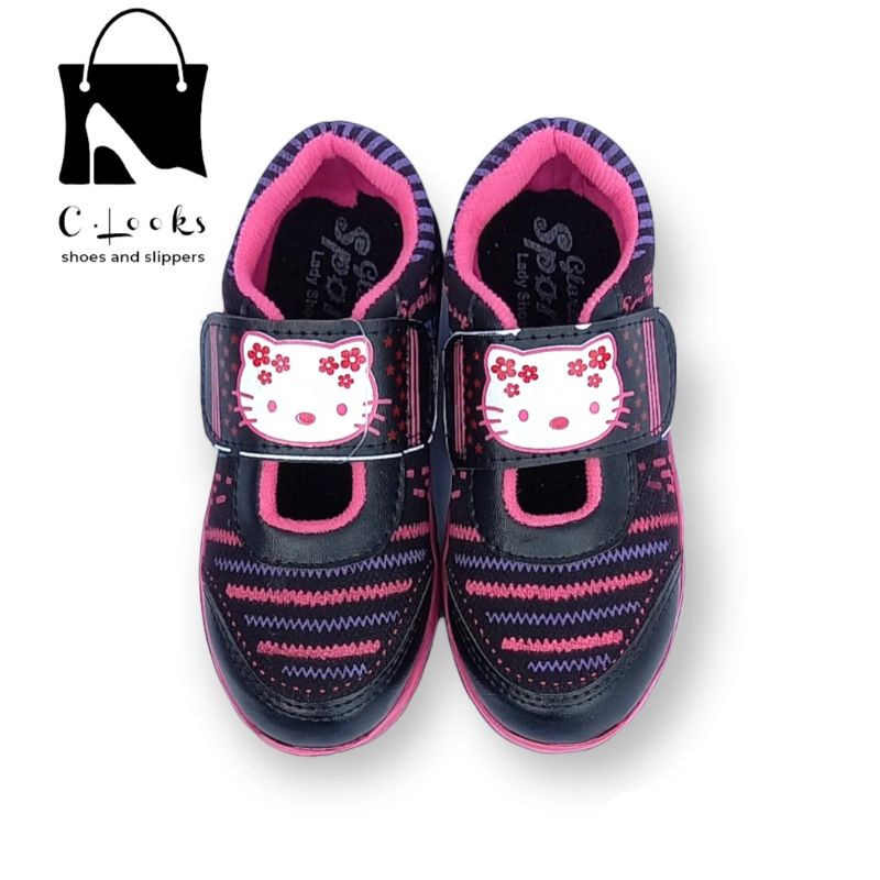 Sporty LB Garis Hello Kitty Sepatu Anak Perempuan Size 26-30 Hitam Pink