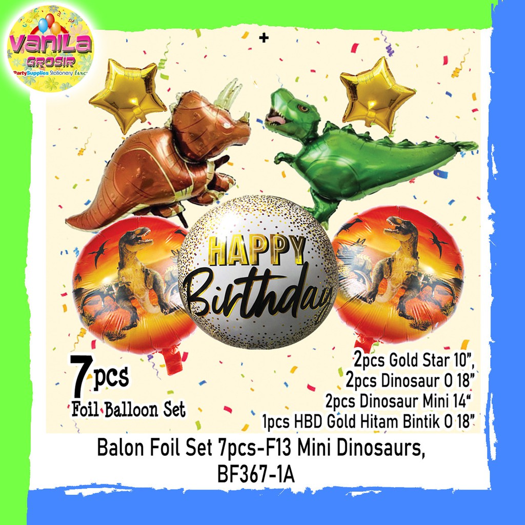 (1Set Isi 7pcs) Balon Foil Set Karakter Dinosaurus, balon set karakter, balon foil karakter