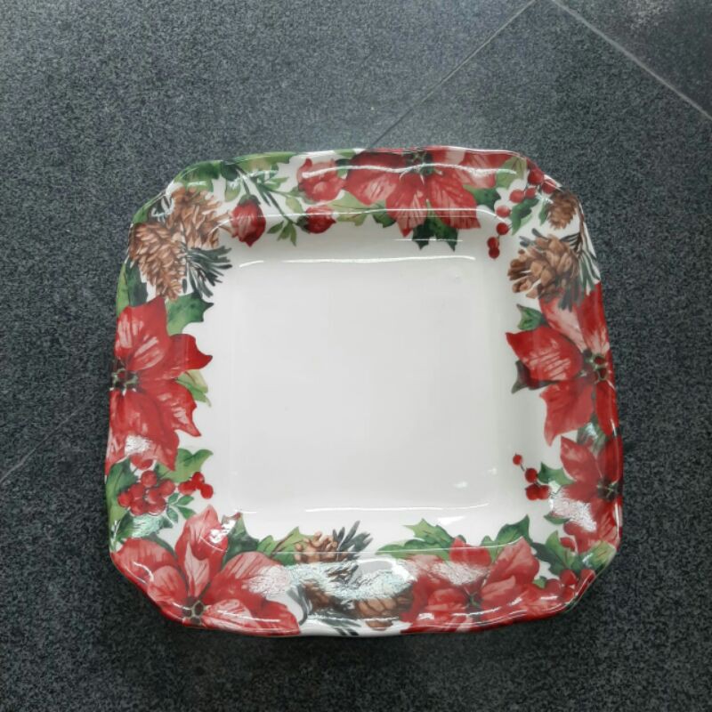 SQUARE DINNER PLATE PIRING KERAMIK HIAS SANGO PIRING SAJI PIRING LAUK TEMA MOTIF NATAL CHRISTMAS