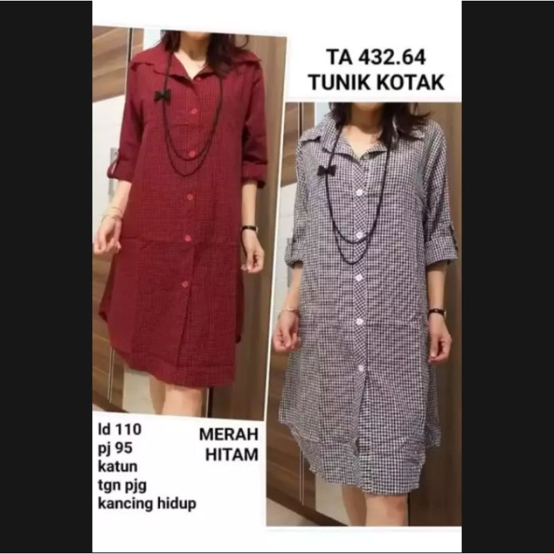 Tunik Wanita Kotak Kotak Tangan Panjang