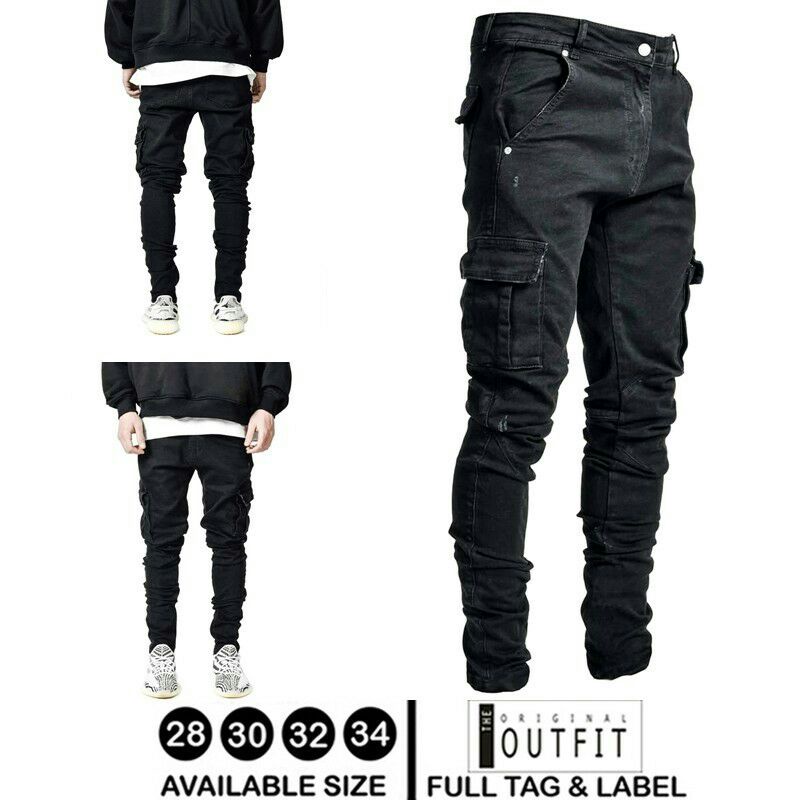 Celana Cargo Panjang pria Bahan jeans Denim Straight - Jeans Cargo Slimfit Denim Bersaku Kaya PDL